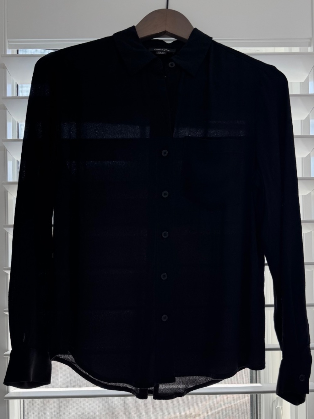 Lord & Taylor Long Sleeve Button Down Pocket Viscose Shirt Black Petite Small - Picture 11 of 15